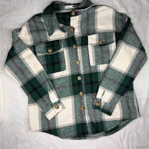 Green and Cream Plaid Button Down Shirt